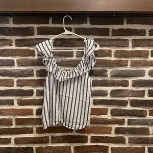 Blue Stripe Ruffle Tank